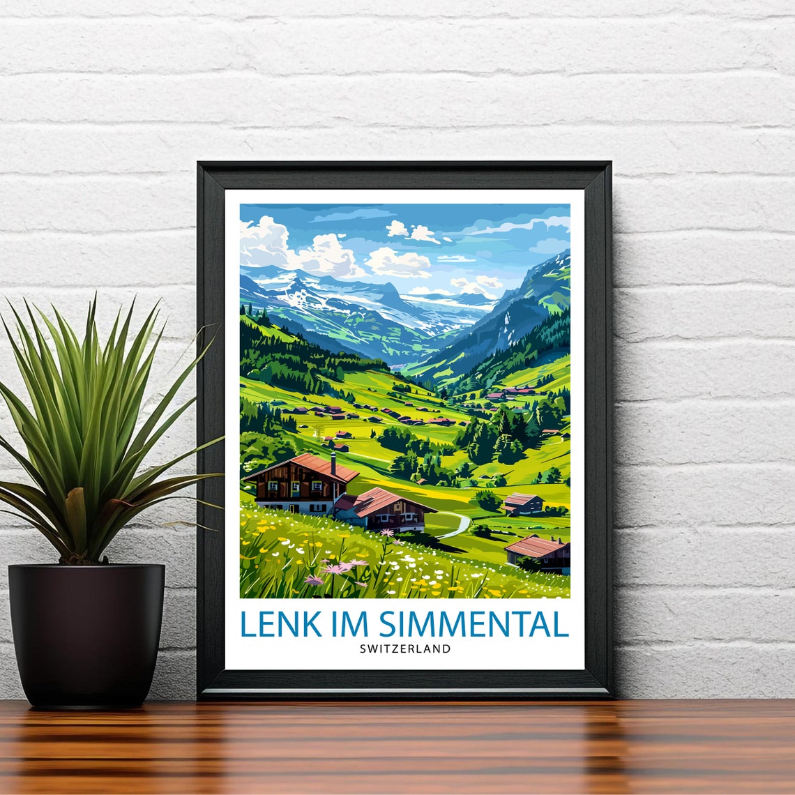 Lenk im Simmental Switzerland Alpine Chalets Valley Travel Poster - Image 2