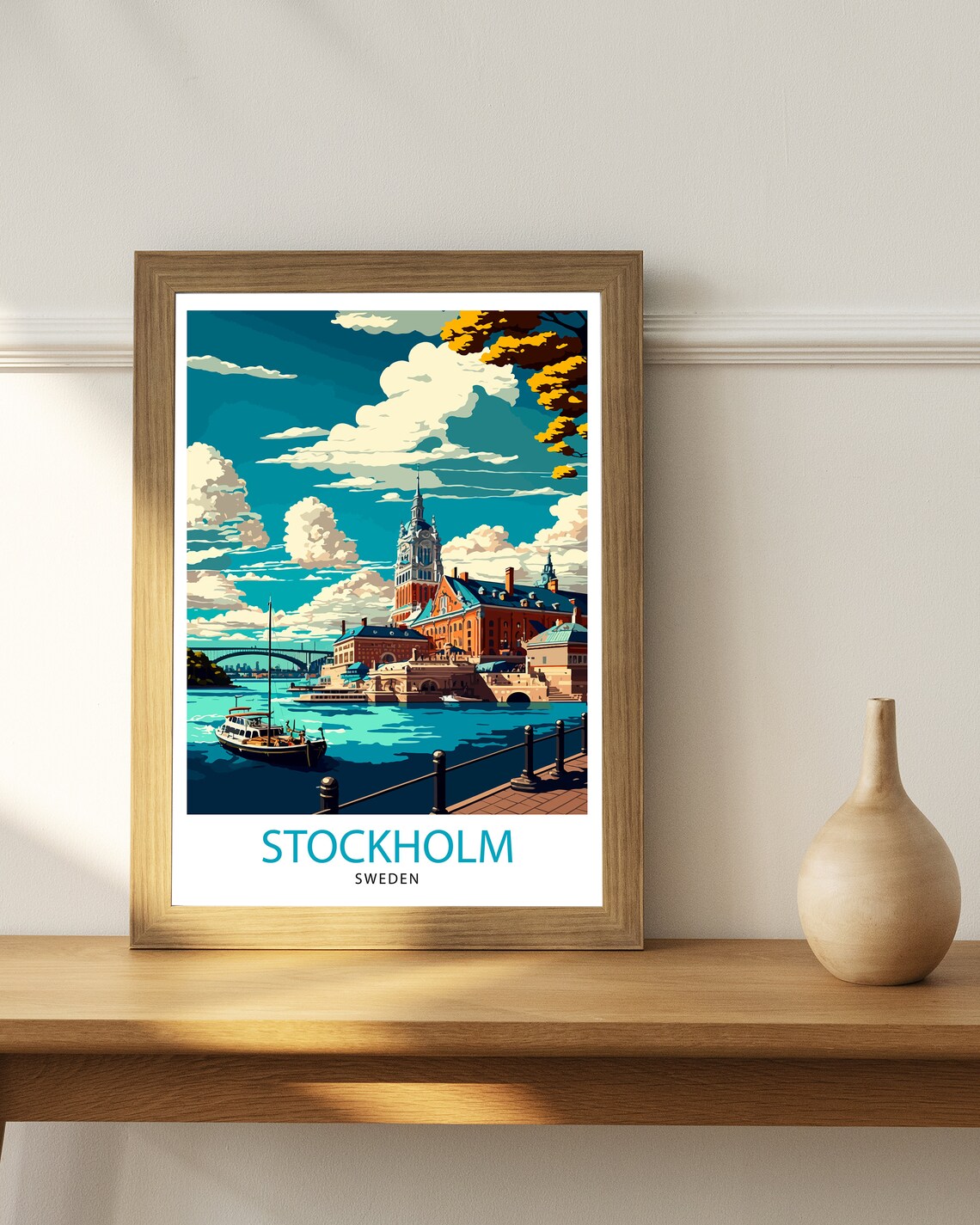 Stockholm Sweden Historic Waterfront City Hall Boat Travel Poster - Image 2