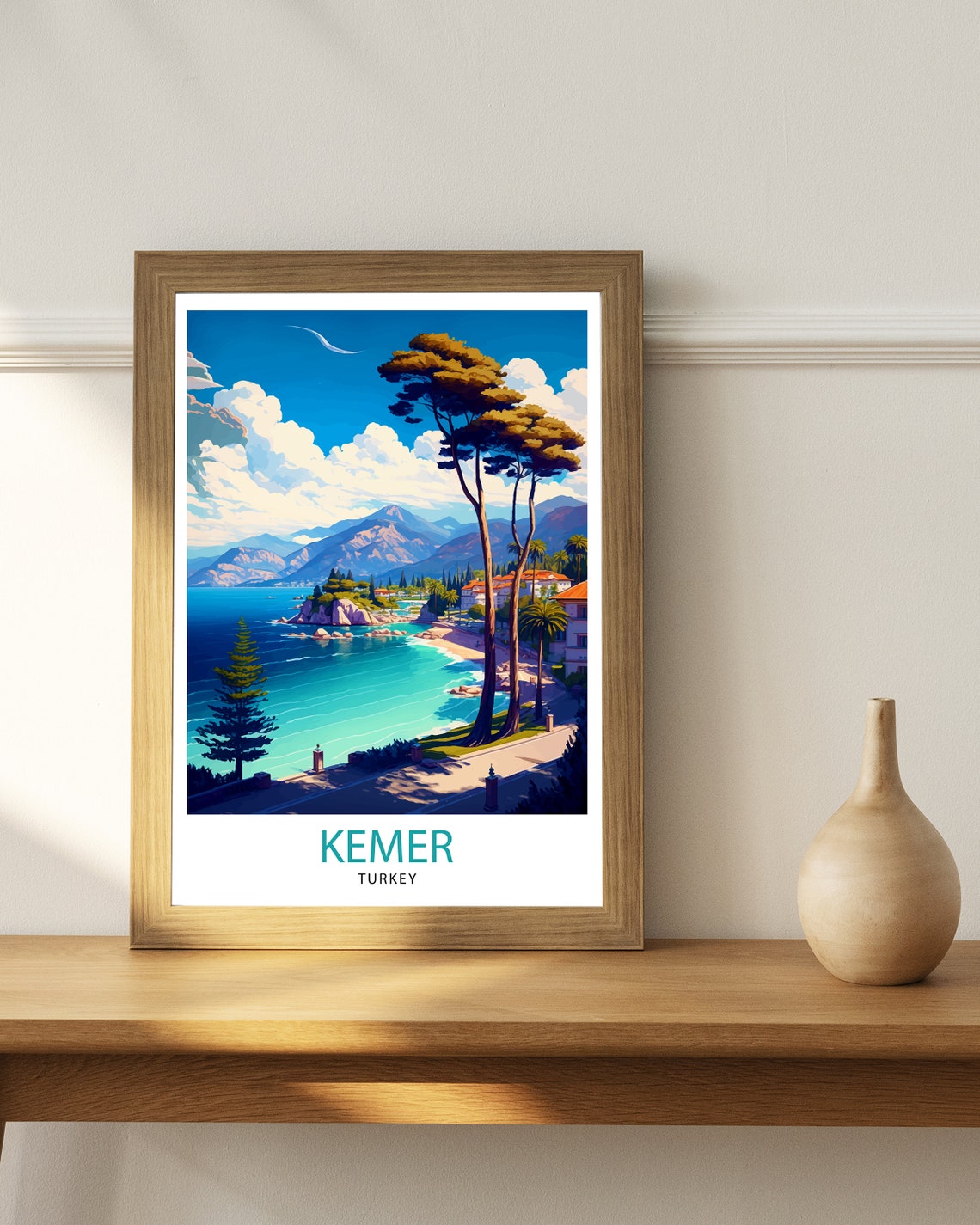 Kemer Turkey Turquoise Coast Pine Trees Mountain Bay Vintage Poster - Image 2