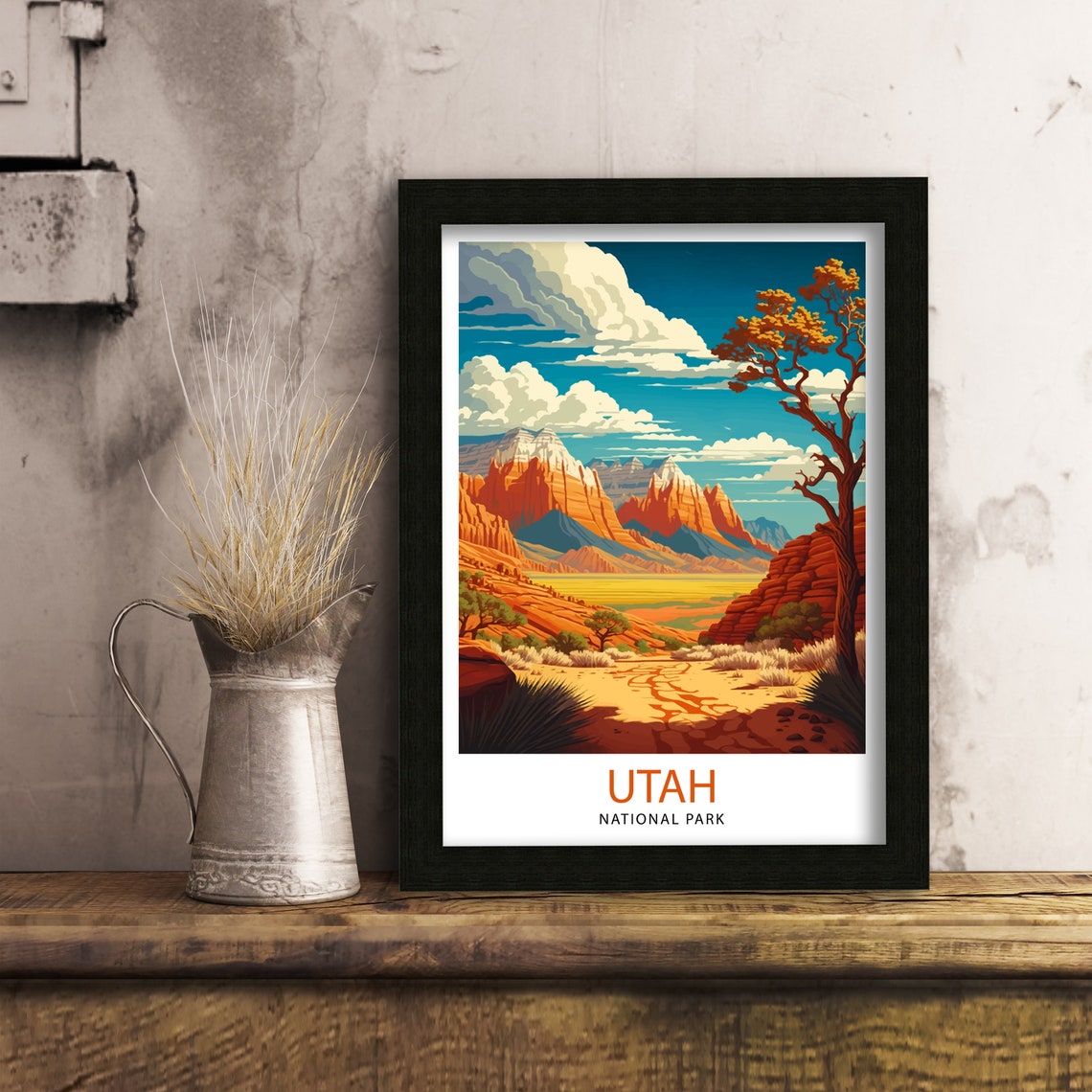 Utah National Park Red Rock Canyon Retro Travel Illustration Poster - Image 3