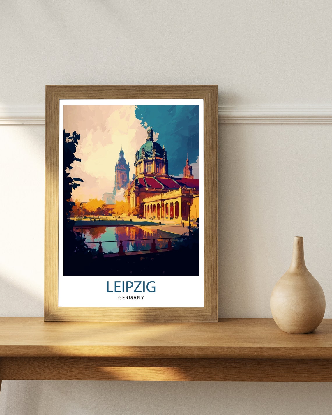 Leipzig Germany Historic Domed Palace Dusk Cityscape Art Poster - Image 2