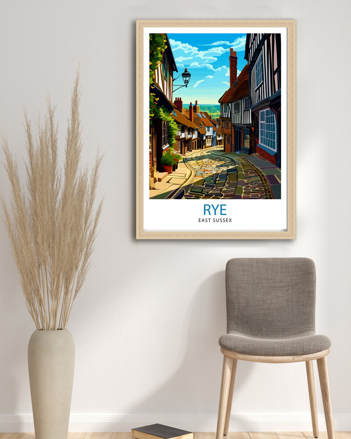 Rye East Sussex Cobbled Street Half Timbered Houses Town Art Poster - Image 2