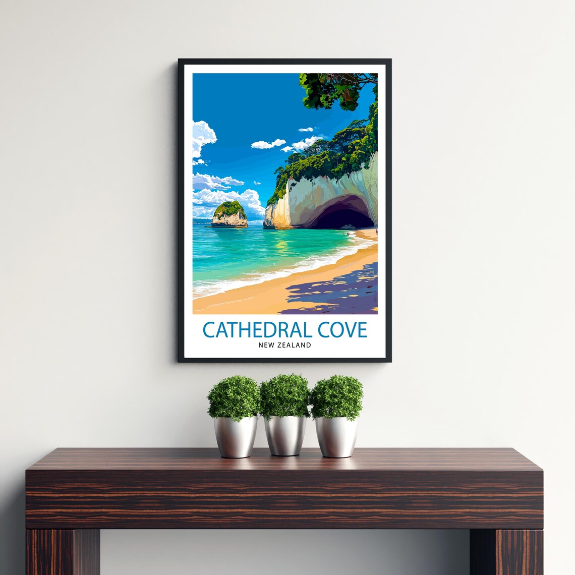 Cathedral Cove New Zealand Coastal Sea Arch Beach Travel Wall Art - Image 3