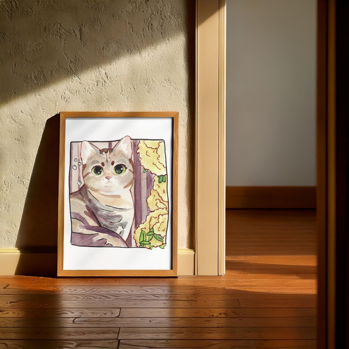 Hand Painted Style Cat Portrait, Watercolor - Image 3