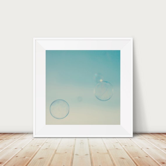 Mint Green Bubble Photograph Abstract Ombre Circle Print