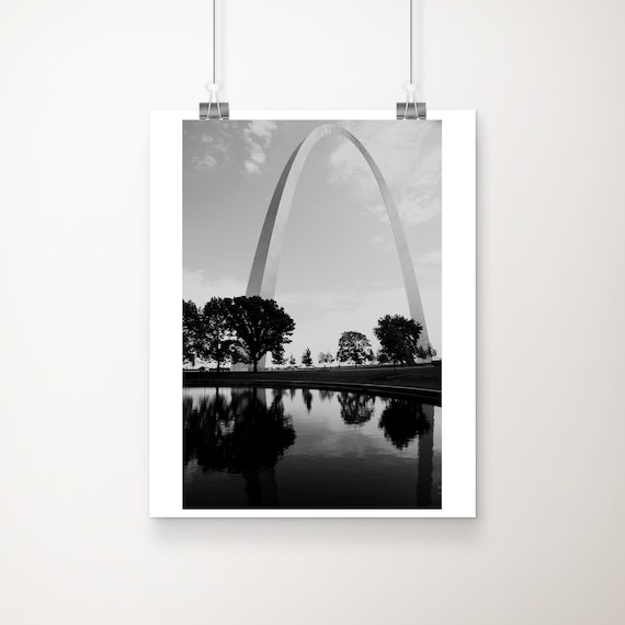 Gateway Arch Reflecting In Water Black And White St Louis Poster