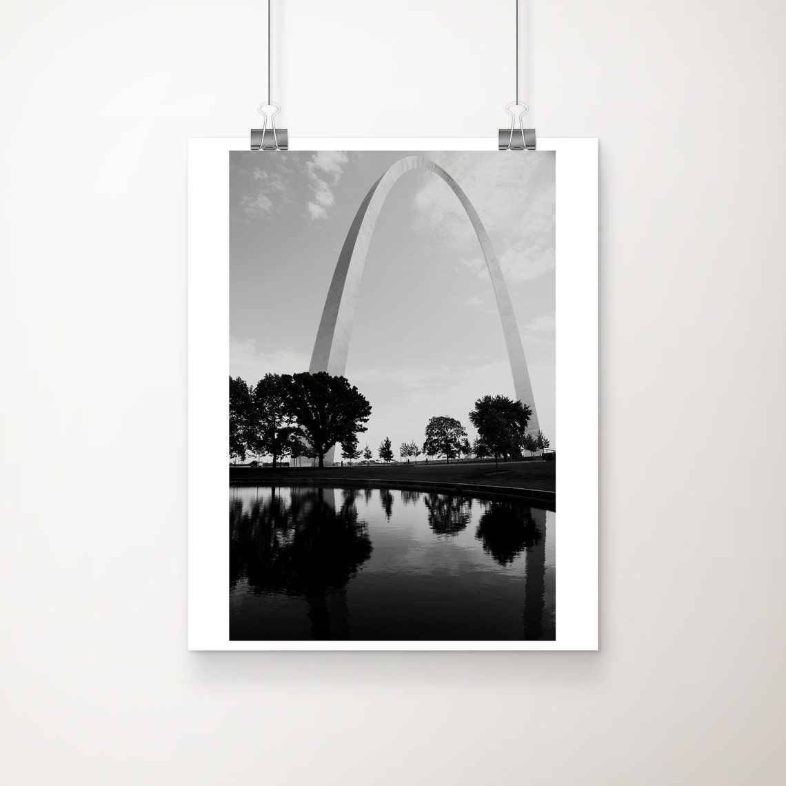 Gateway Arch Reflecting In Water Black And White St Louis Poster