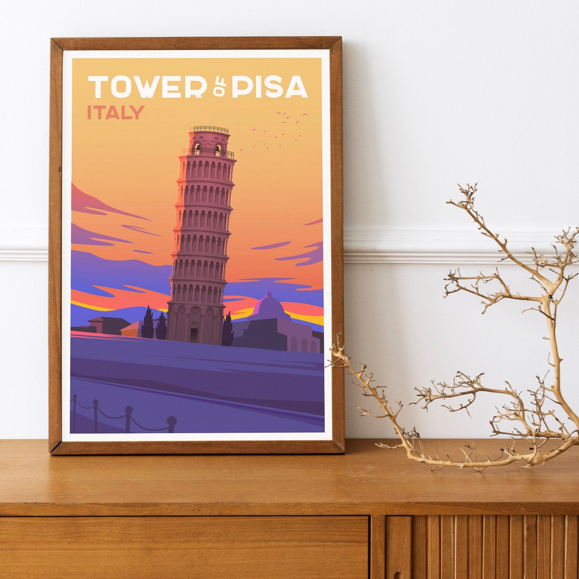 Tower Of Pisa Italy Travel Poster Tower Of Pisa Italy Wall Art Tower Of Pisa Travel Print Tower Of Pisa Italy Travel Illustration Print - Image 4