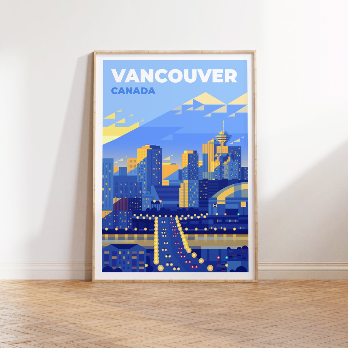 Vancouver Canada Retro Travel Poster Geometric Skyline Night Art
