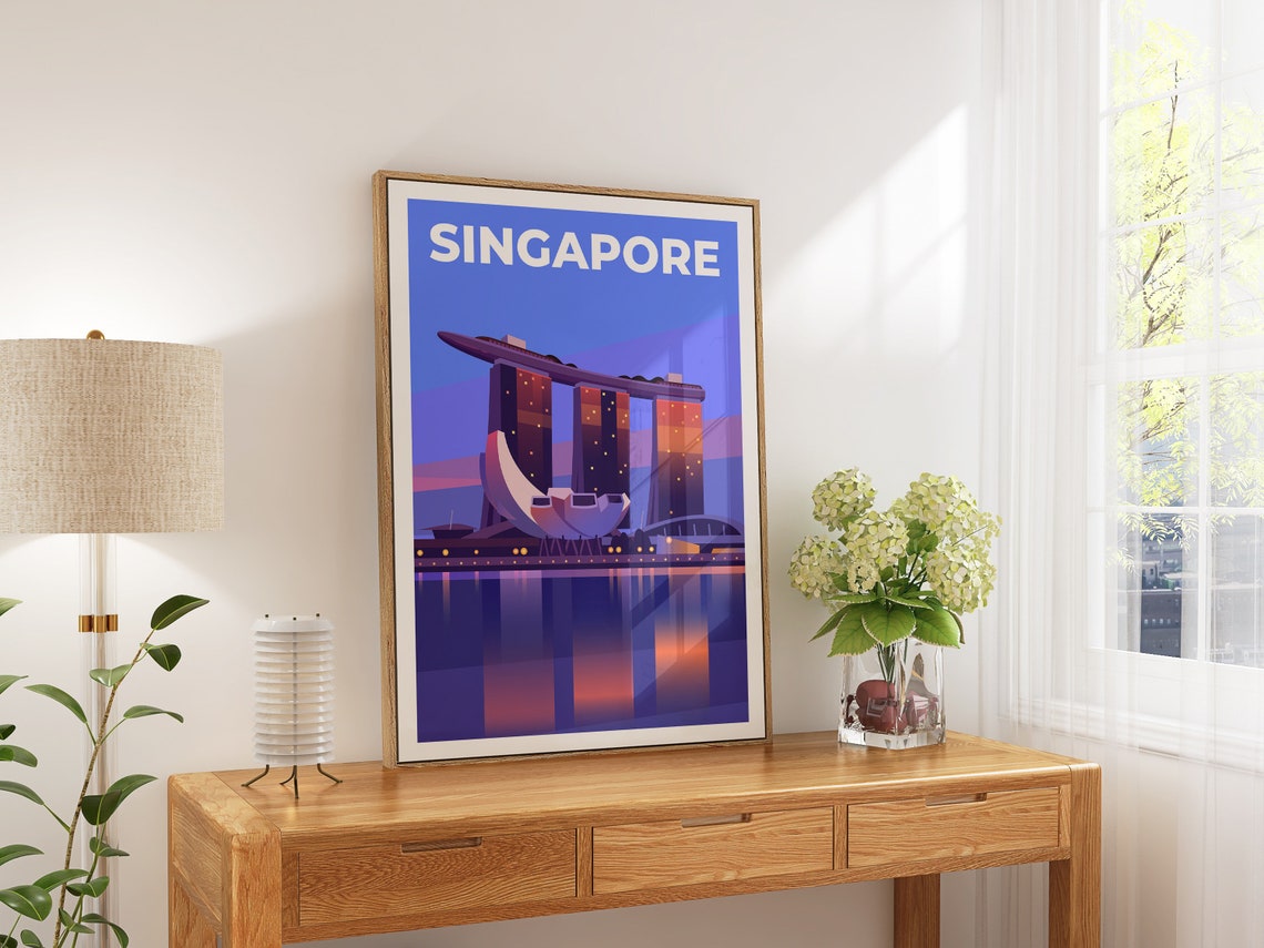 Singapore Marina Bay Sands Dusk Skyline Water Reflection Poster - Image 4