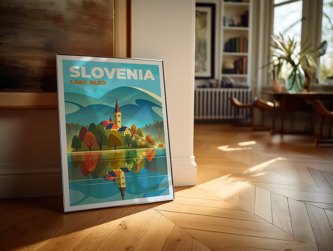 Slovenia Lake Bled Island Church Vintage Style Travel Poster Gift - Image 5
