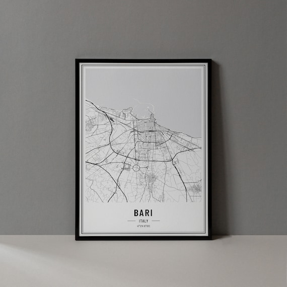 Bari Italy City Street Map Minimalist Black and White Poster