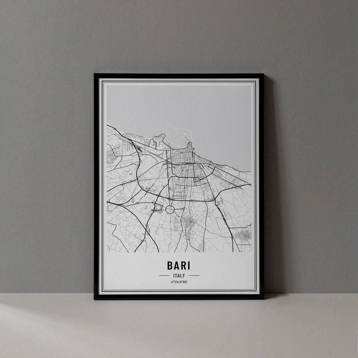 Bari Italy City Street Map Minimalist Black and White Poster