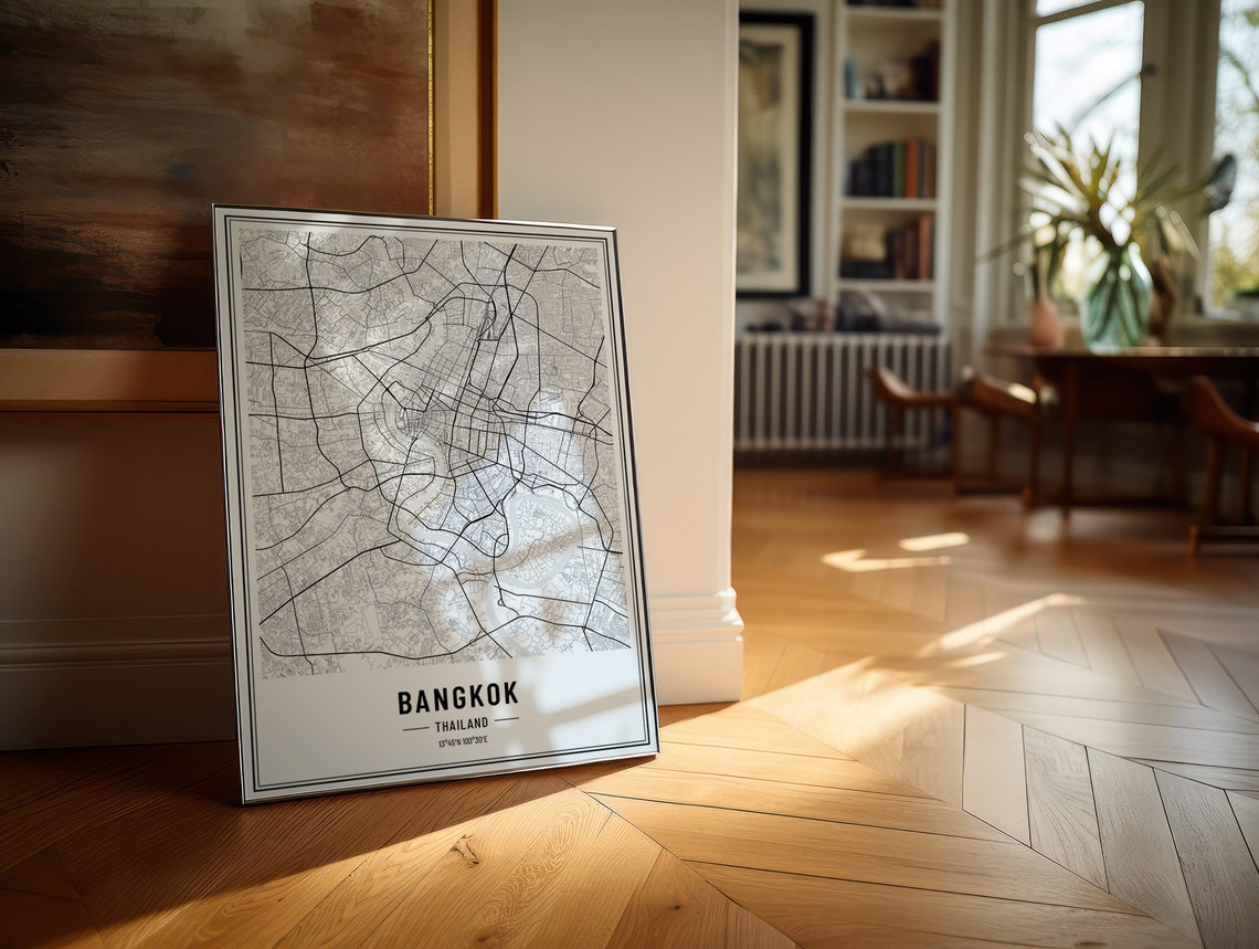 Bangkok Thailand Street Map Black and White Minimalist City Poster - Image 4