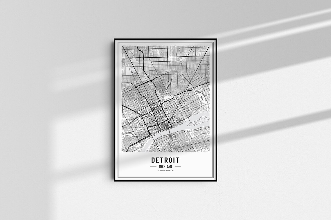 Detroit Michigan Minimalist Black White City Street Map Poster - Image 5