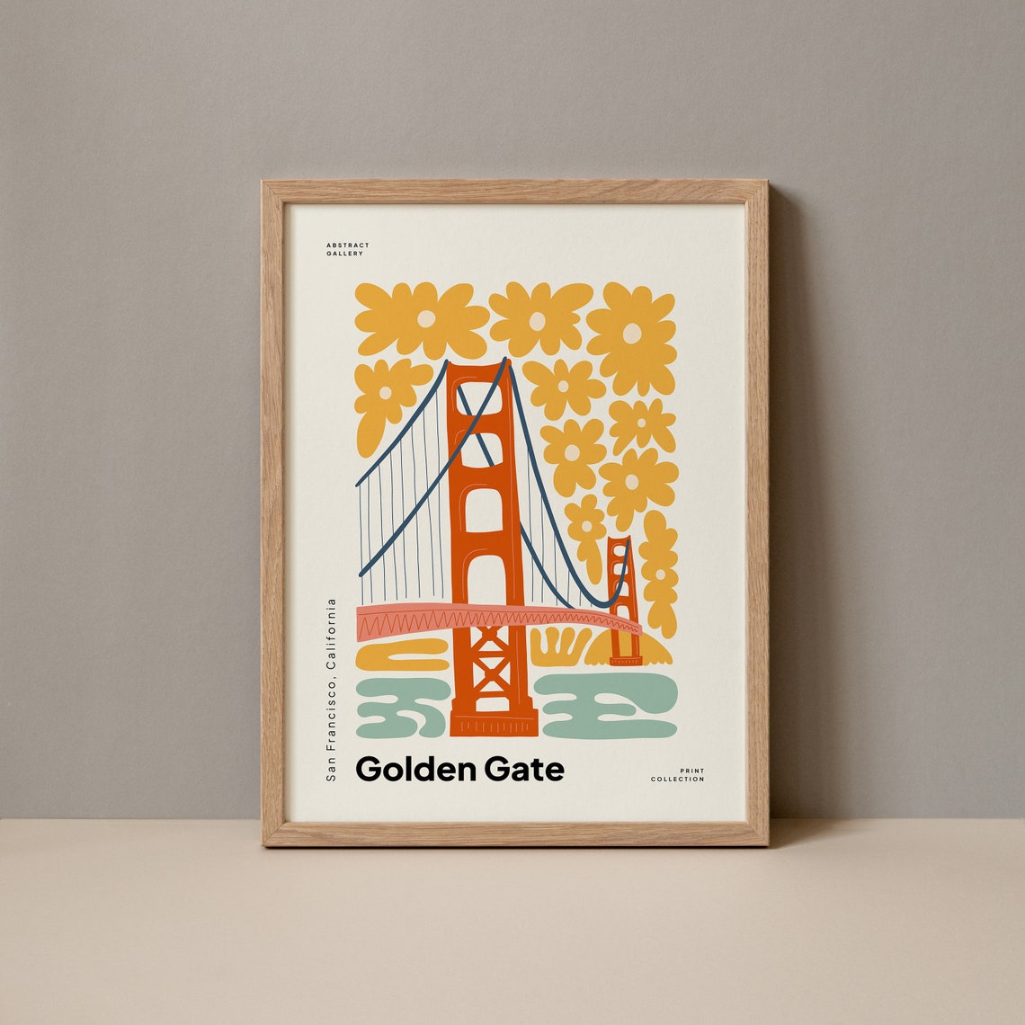 Golden Gate San Francisco California Floral Bridge Art Wall Poster