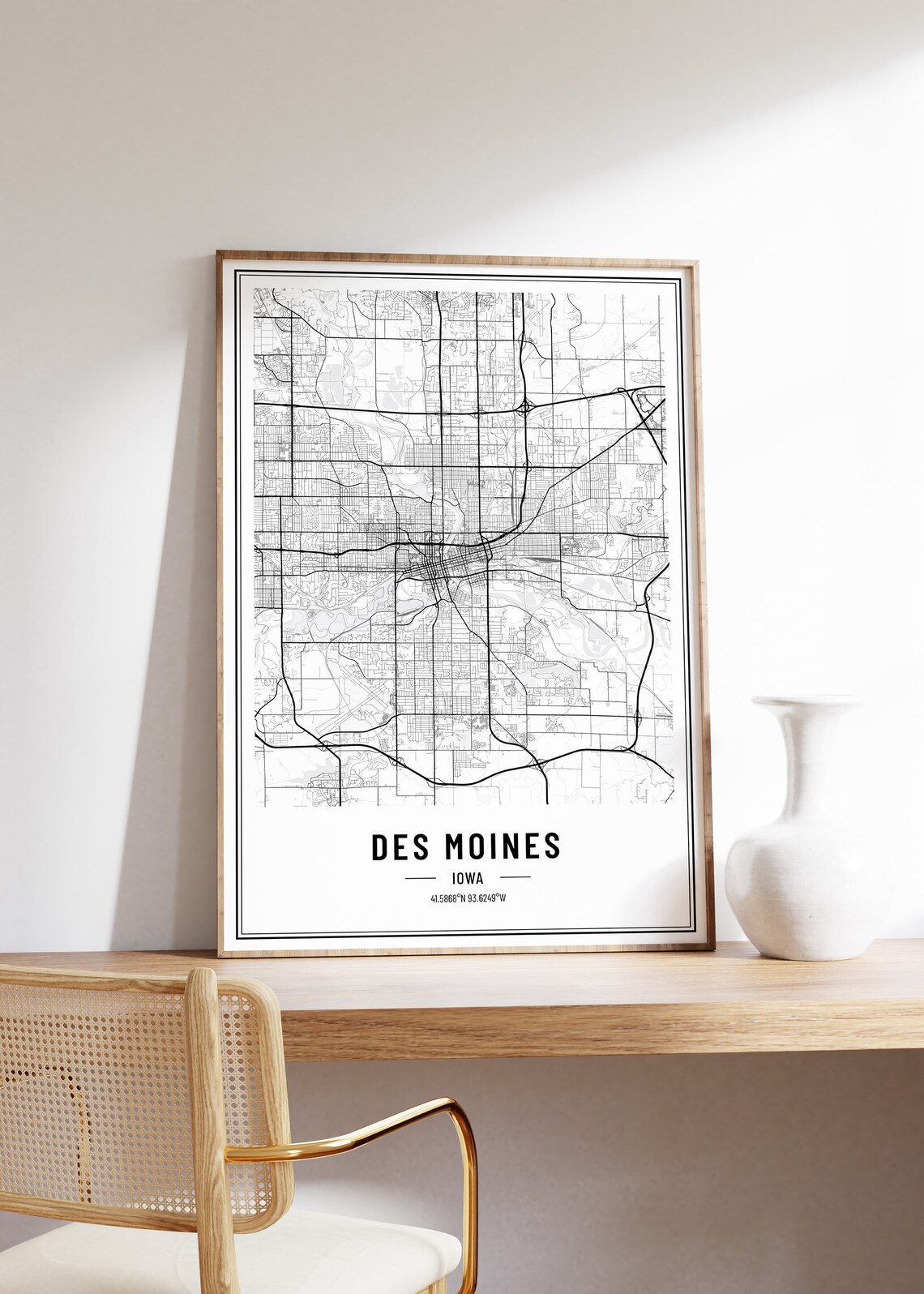 Des Moines Iowa City Map Minimalist Street Line Art Wall Poster - Image 4