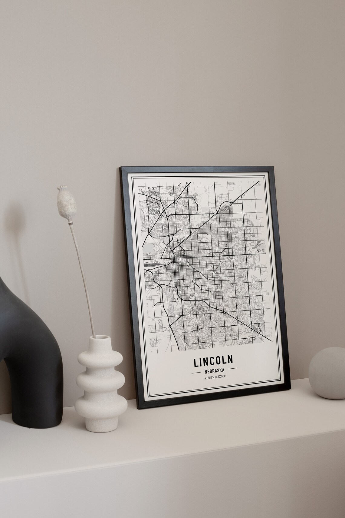 Lincoln Nebraska Minimalist Black White City Street Map Poster - Image 3