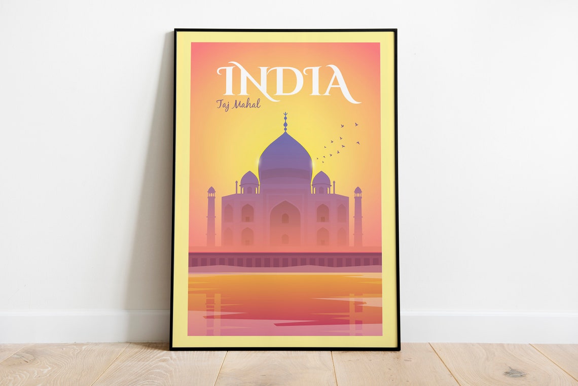 India Taj Mahal Travel Poster India Taj Mahal Travel Poster Taj Mahal Travel Print India Taj Mahal Poster Illustration