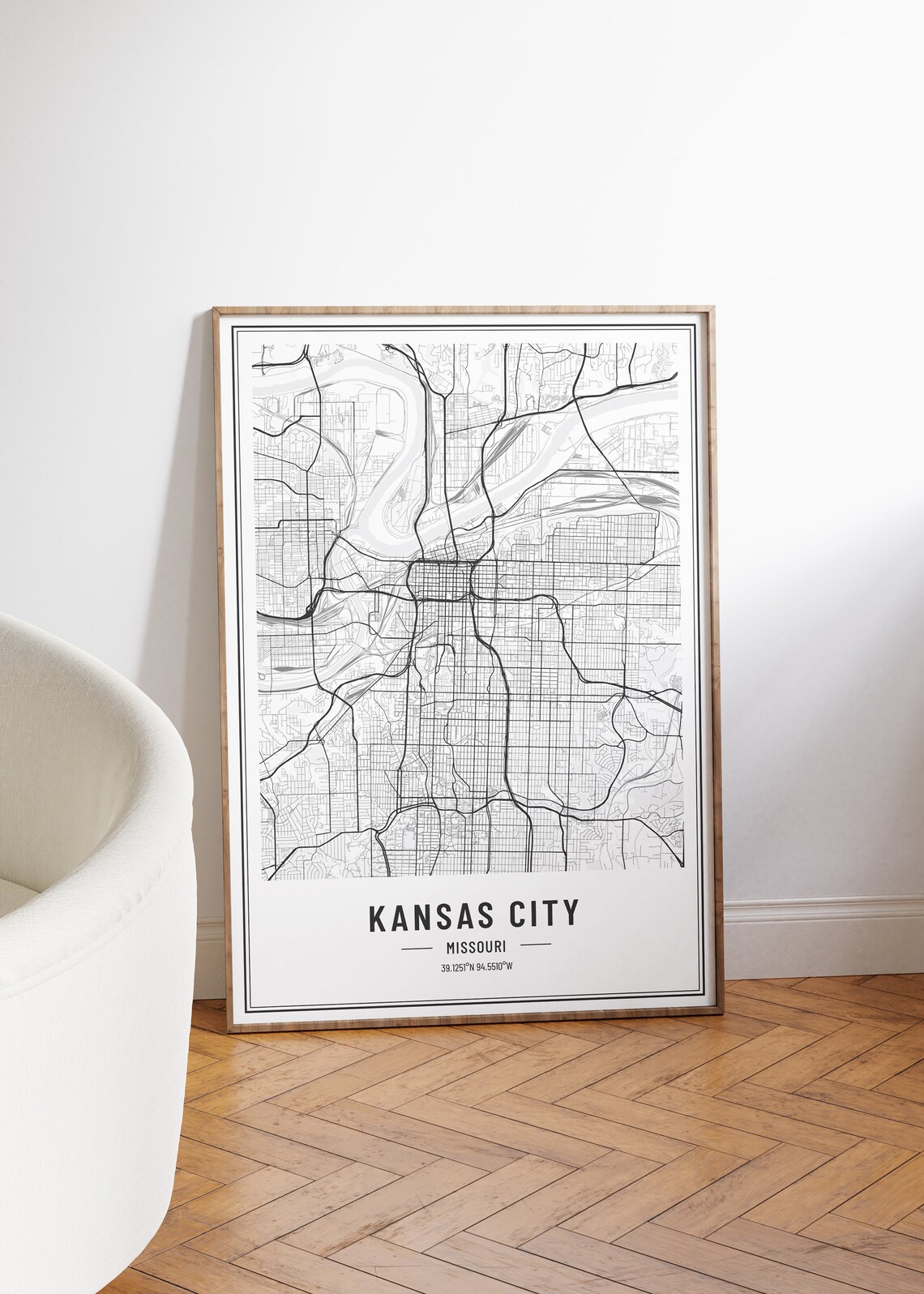 Kansas City Missouri Black and White Minimalist City Map Poster - Image 4