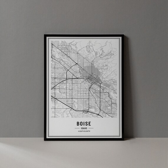 Boise Idaho Modern Black and White Minimalist City Map Art Poster