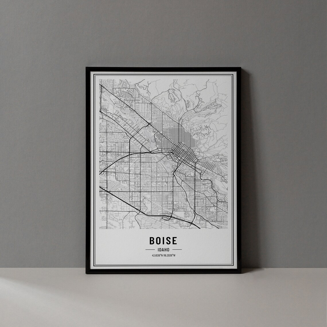 Boise Idaho Modern Black and White Minimalist City Map Art Poster
