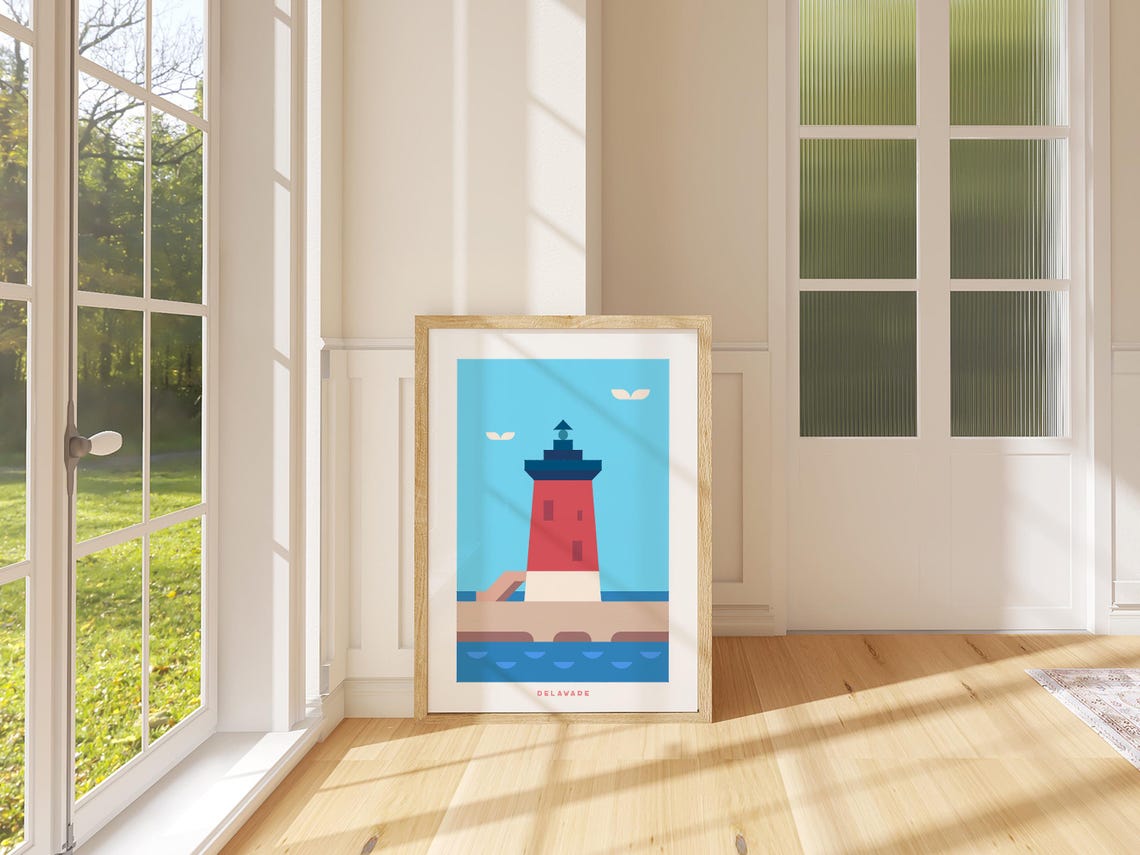 Delaware Lighthouse Geometric Art Print Red Coastal Beacon Design - Image 3