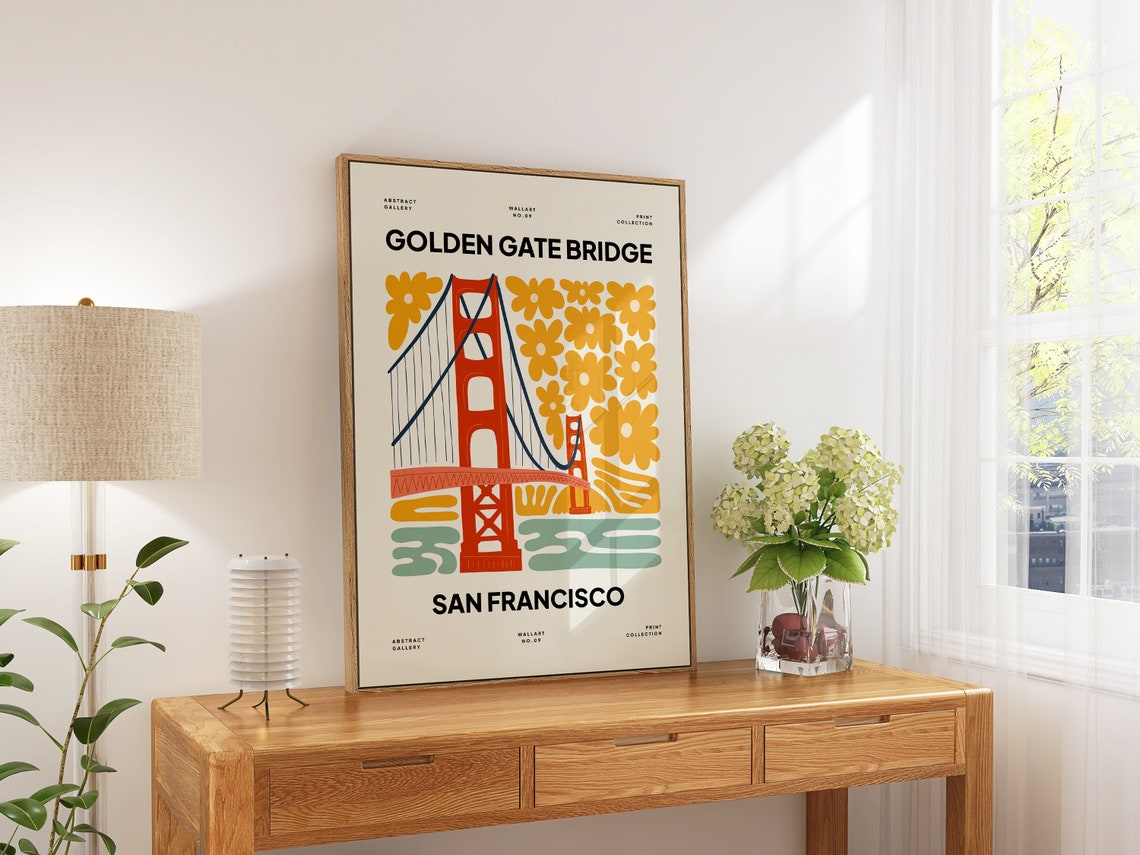 Golden Gate Bridge San Francisco Floral Abstract Art Wall Poster - Image 5