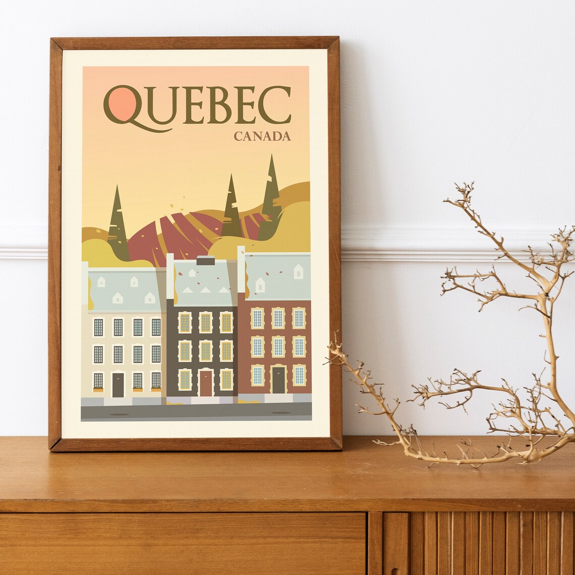 Quebec Canada Old Town Stone Houses Autumn Hills Travel Poster Art - Image 4