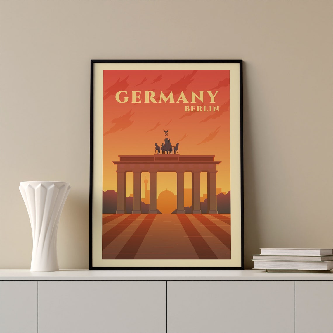 Germany Berlin Brandenburg Gate Vintage Sunset Travel Poster - Image 2