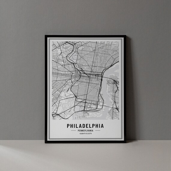 Philadelphia Pennsylvania Street Map Black and White Minimalist City Poster