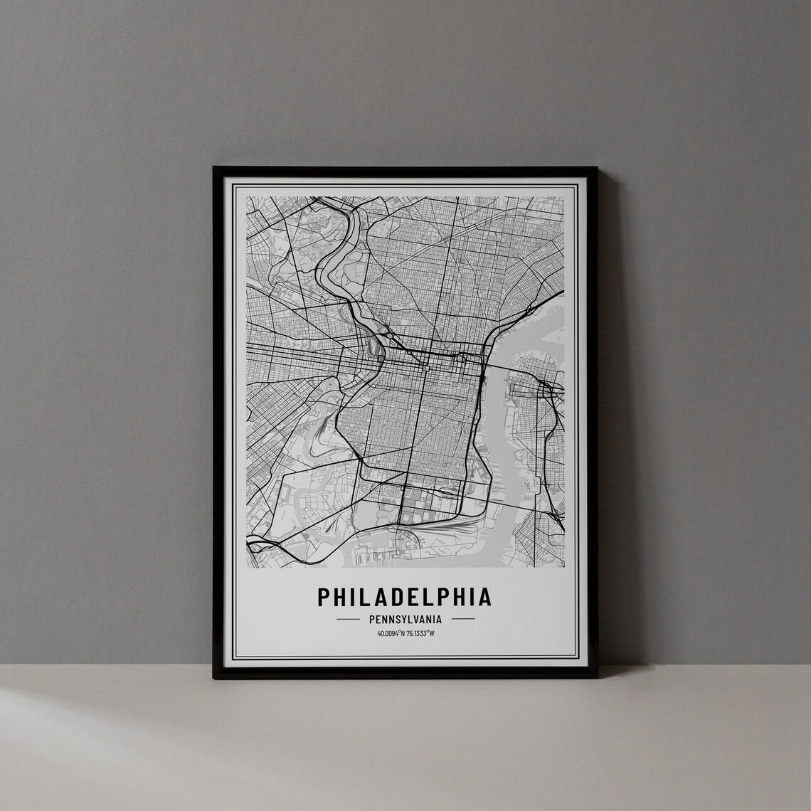 Philadelphia Pennsylvania Street Map Black and White Minimalist City Poster