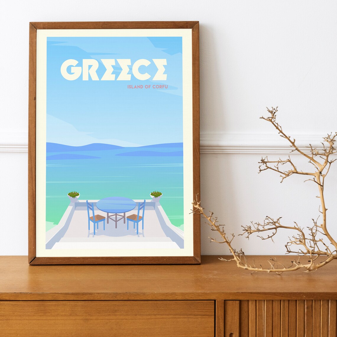 Island of Corfu Greece Seaside Terrace Blue Aegean Art Poster - Image 4