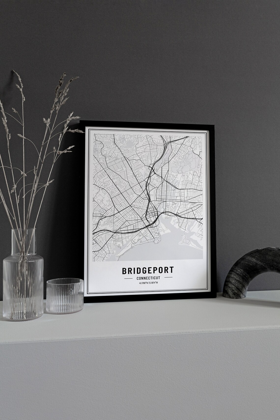 Bridgeport Connecticut Street Map Black and White Minimalist City Poster - Image 3