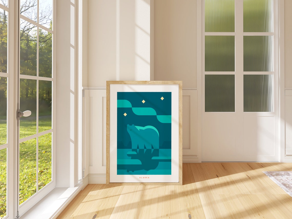 Alaska Geometric Bear Night Sky Minimalist Wildlife Art Poster - Image 5