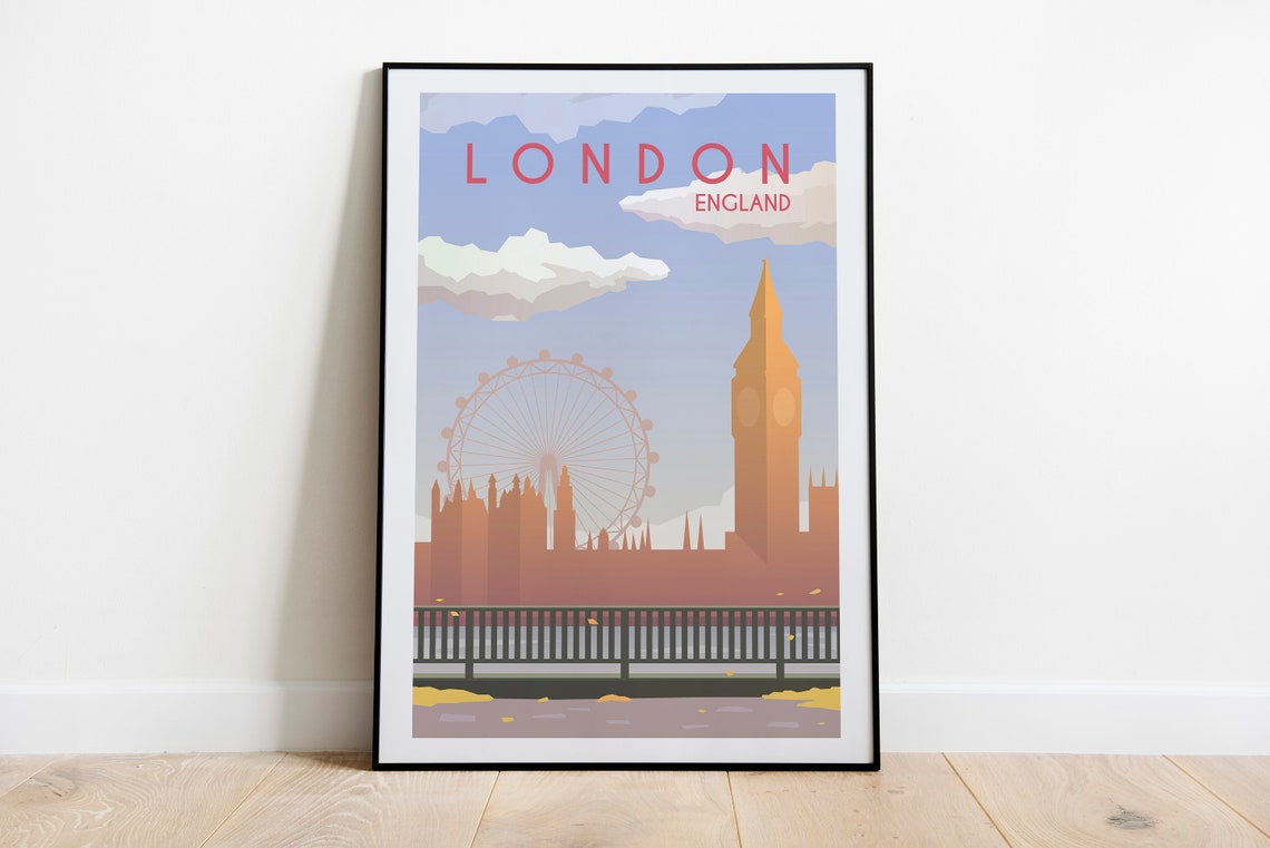 London England London Eye Big Ben Westminster Skyline Poster Art