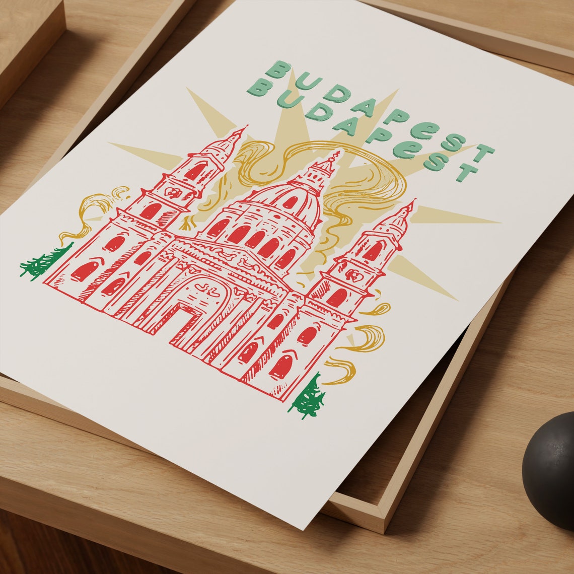 Budapest Hungary Basilica Dome Red Line Art Travel Wall Poster - Image 4