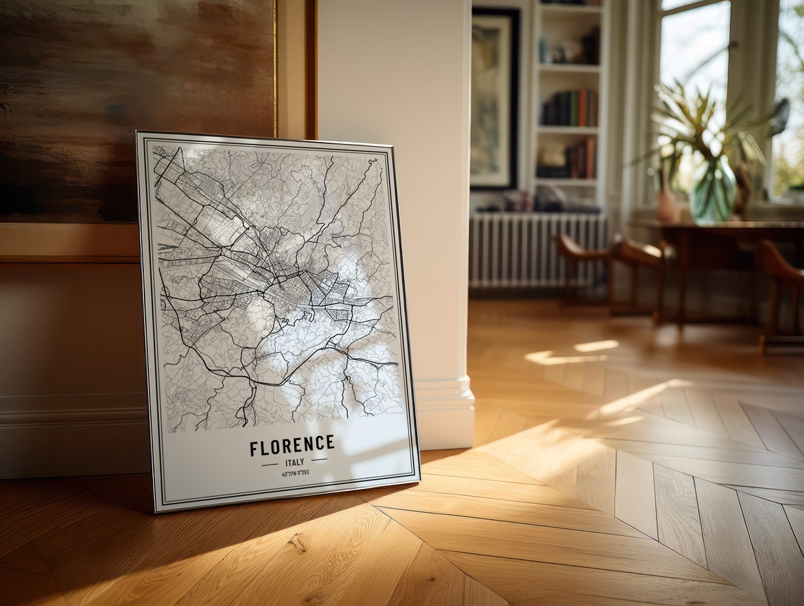 Florence Italy Minimalist Black White City Street Map Poster - Image 3