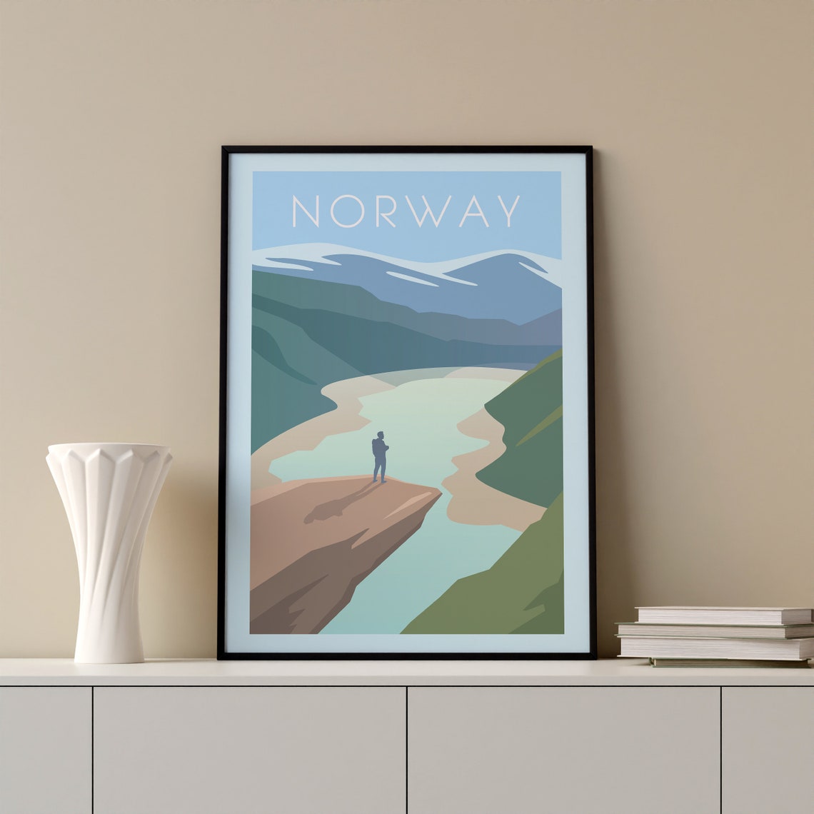 Norway Fjord Cliff Hiker Mountain Lake Adventure Landscape Poster - Image 2