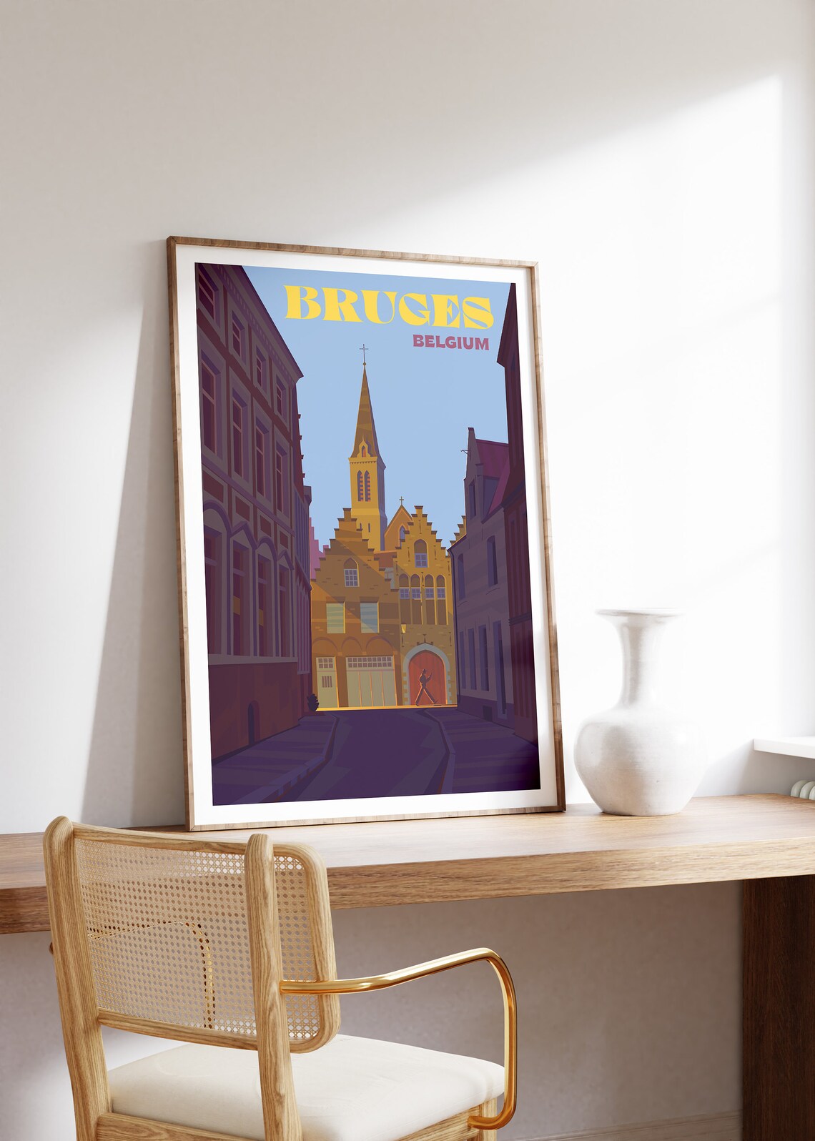 Bruges Belgium Old Town Street Scene Colorful Retro Travel Poster - Image 3