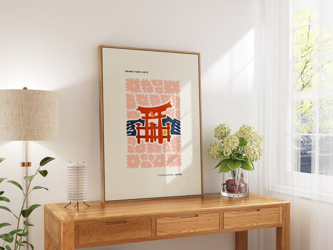 Grand Torii Gate Itsukushima Japan Floral Art Poster Travel Gift - Image 5