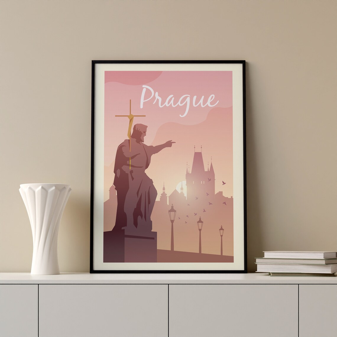 Prague Charles Bridge Statue Sunrise Czech Republic Travel Poster - Image 2
