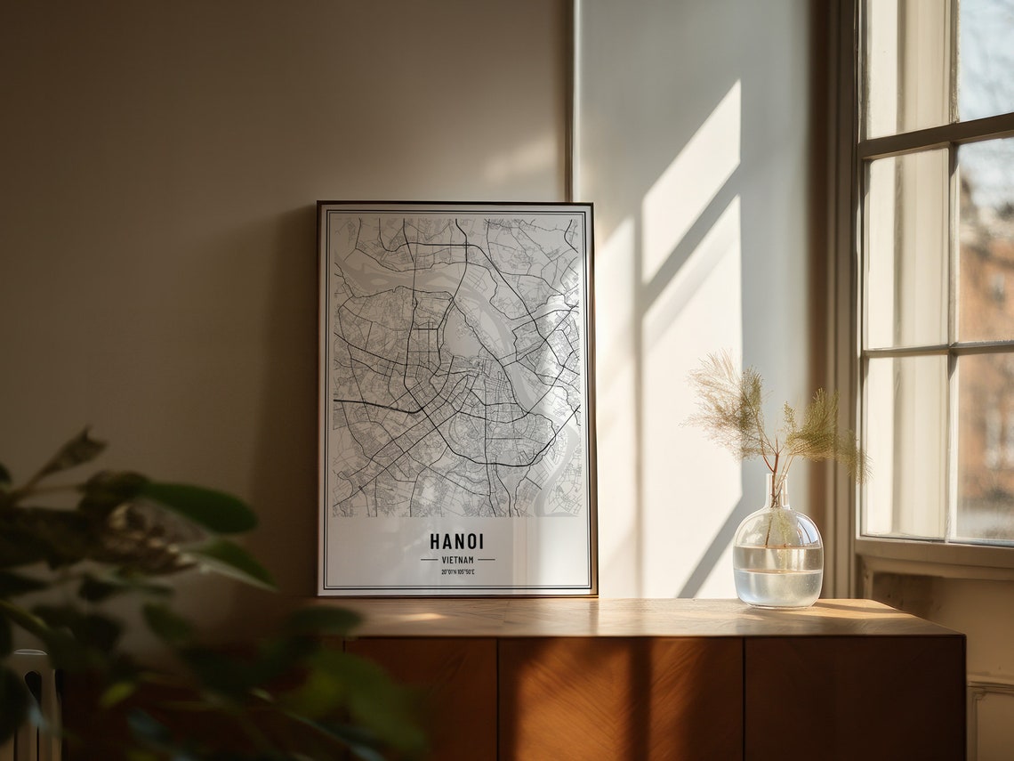 Hanoi Vietnam Modern Black and White Minimalist City Map Poster - Image 5