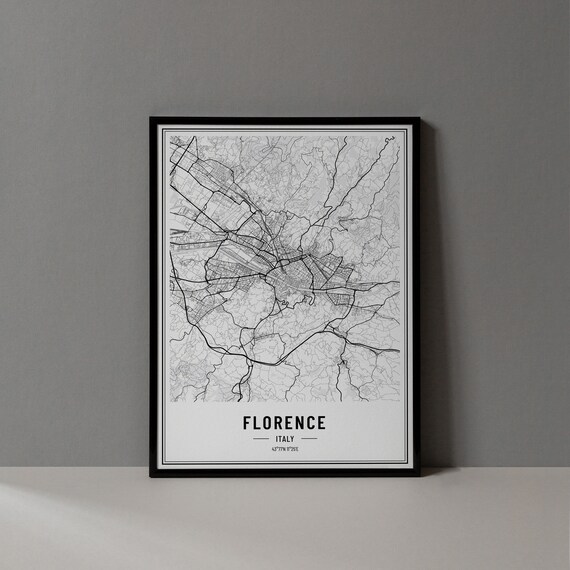 Florence Italy Minimalist Black White City Street Map Poster