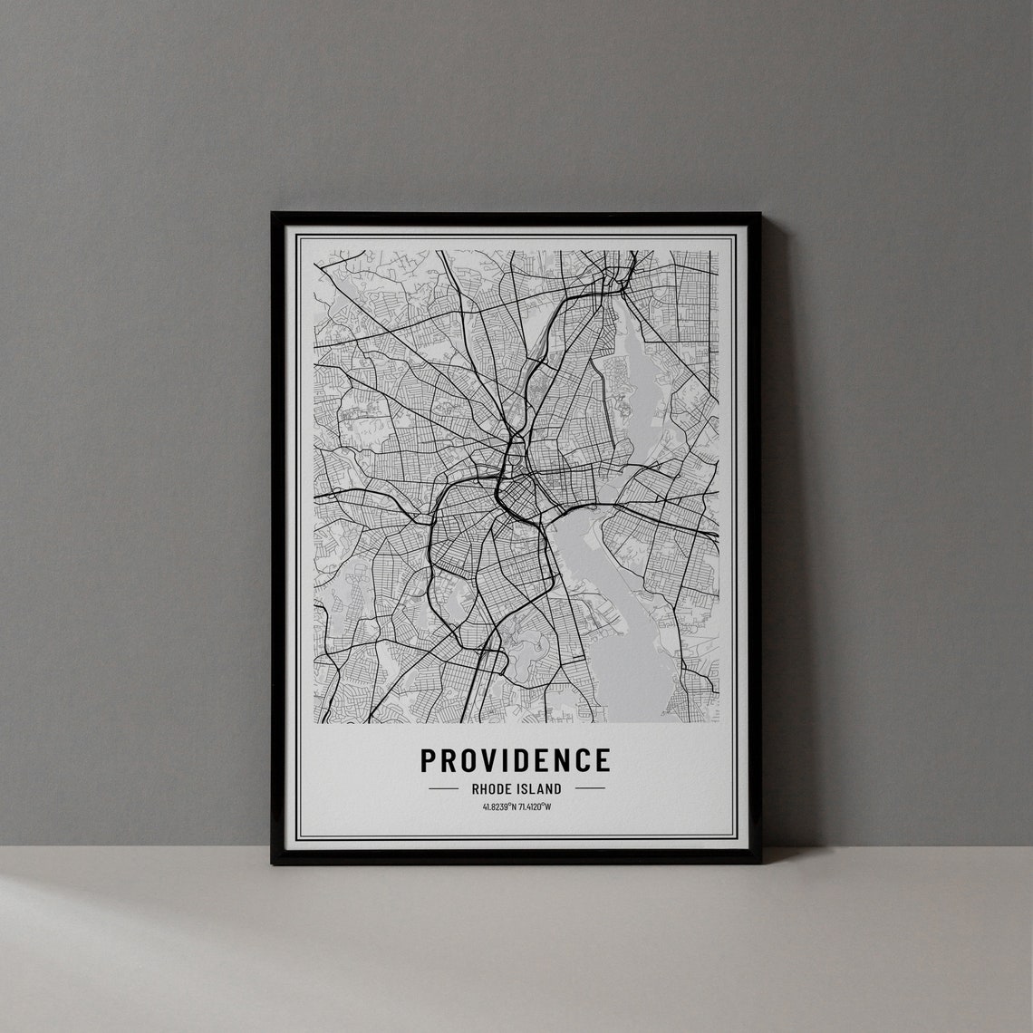 Providence Rhode Island Black and White Minimalist City Map Poster