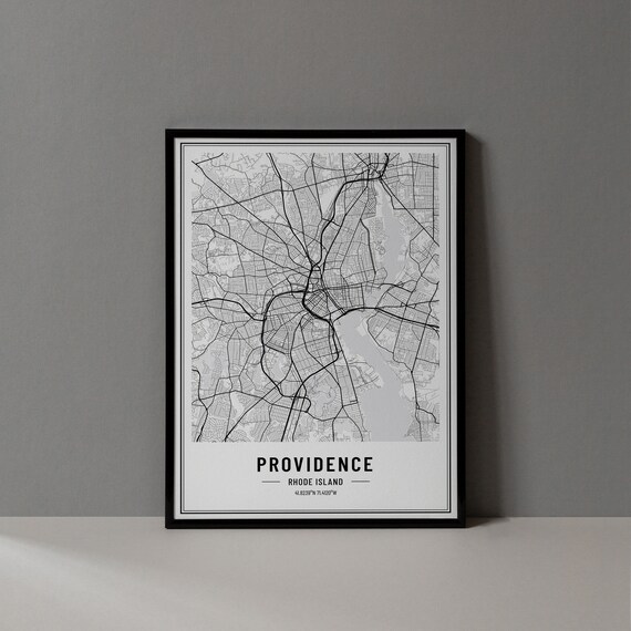 Providence Rhode Island Black and White Minimalist City Map Poster