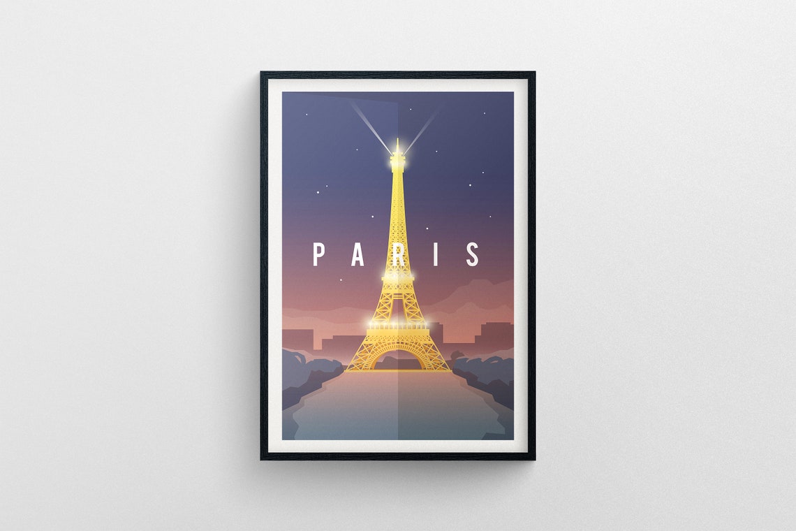 Paris Eiffel Tower Night Illuminated Starry Sky Searchlight Poster - Image 5