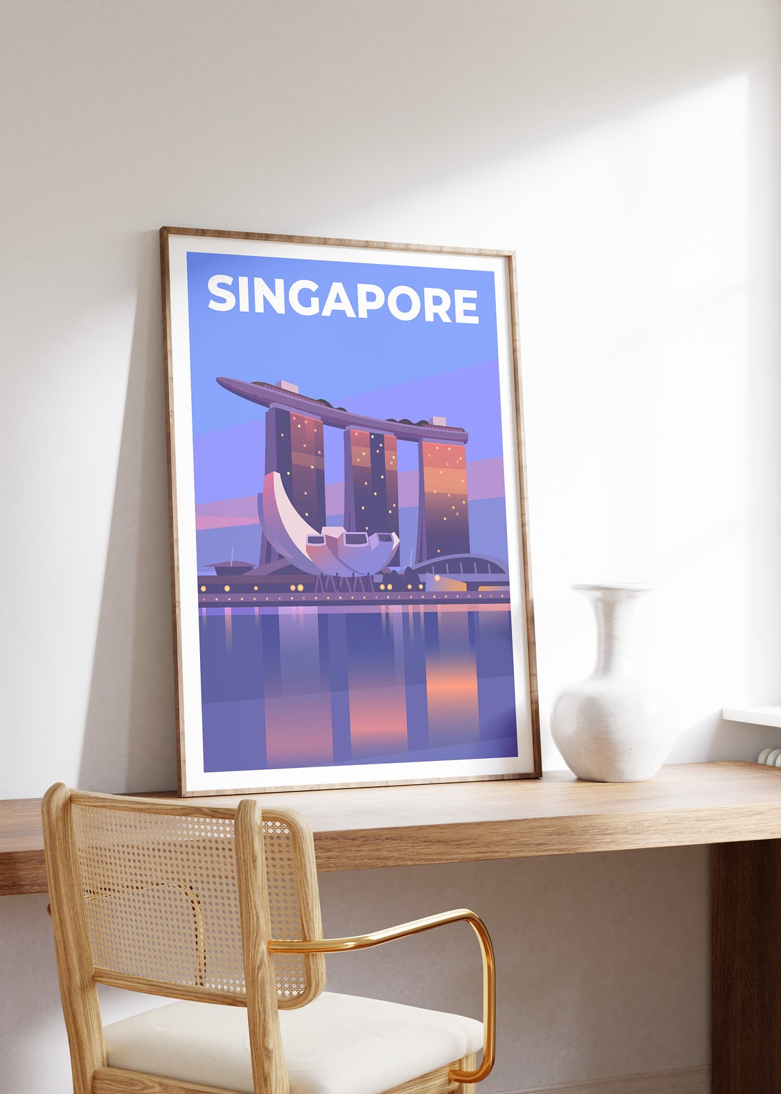 Singapore Marina Bay Sands Dusk Skyline Water Reflection Poster - Image 3