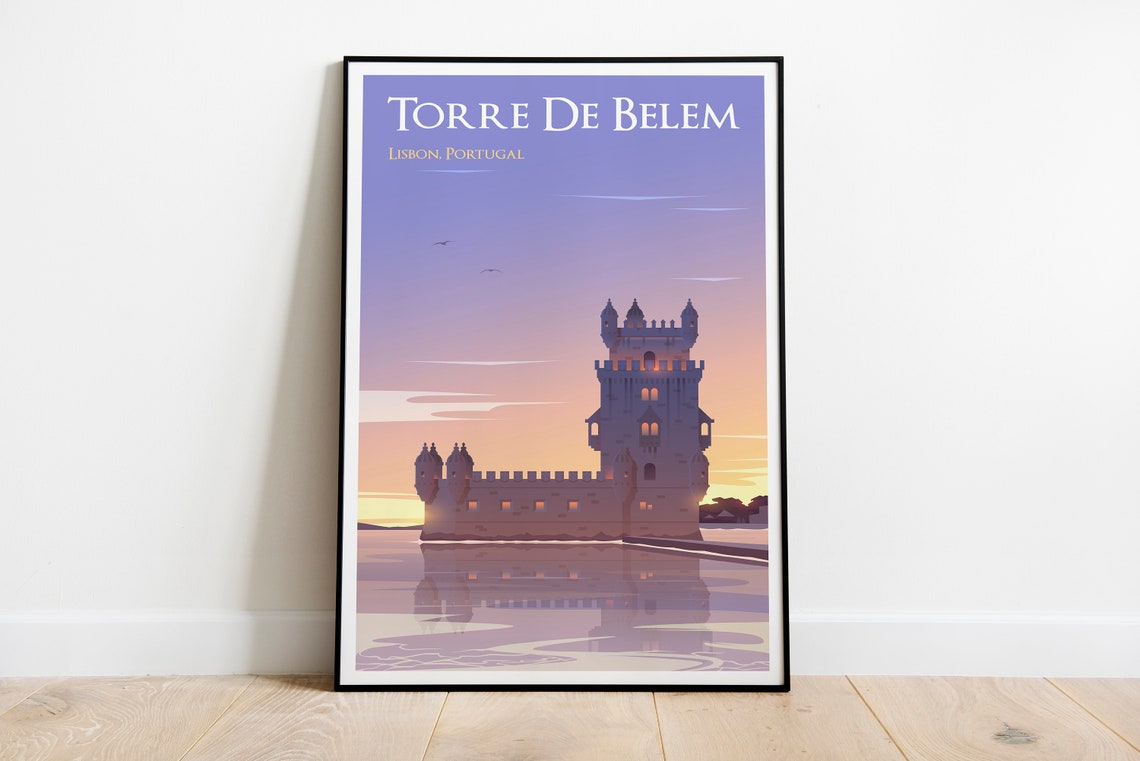 Torre De Bellem Lisbon Portugal Travel Poster Lisbon Wall Art Portugal Travel Print Libson Poster Torre De Bellem Travel Illustration