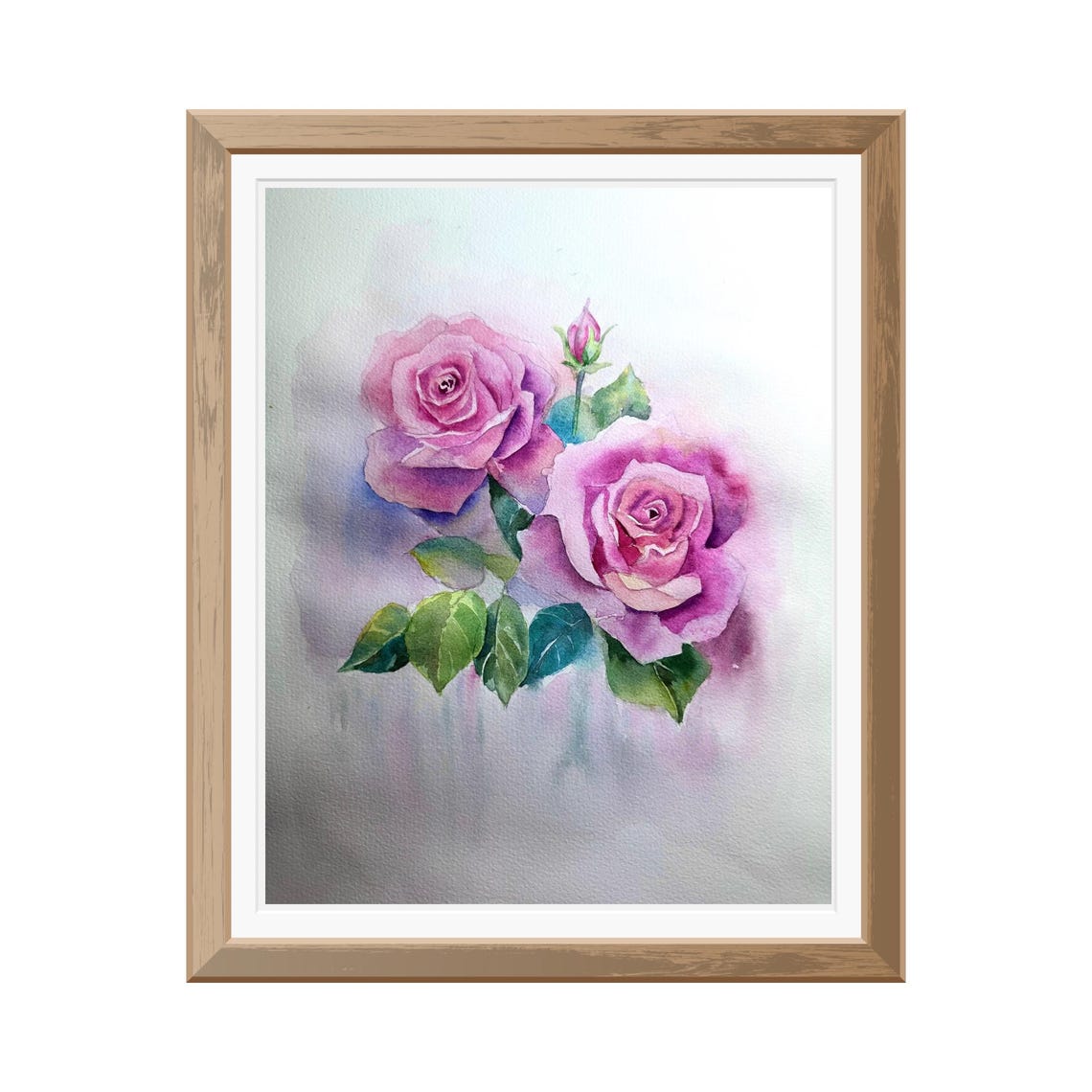 Two Delicate Pink Roses with Buds Watercolor Floral Art Poster - Image 4